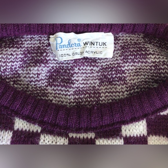 Vintage purple checkered sweater size M - Picture 4 of 5
